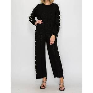 NEW JOH farrah french scuba pearl pant with glitter in black with glitter